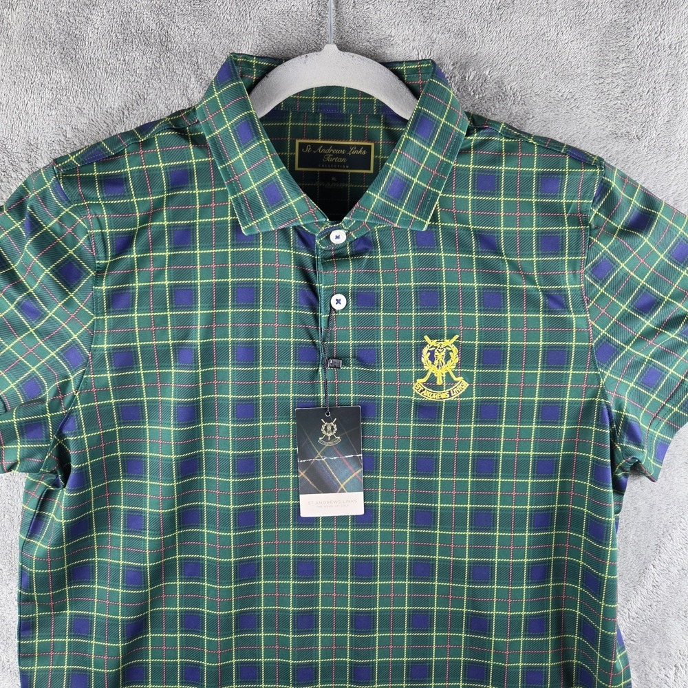 NWT St Andrews Links Tartan Collection Polo Mens Size XL Green Plaid Golf